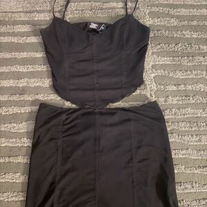 Nasty Gal Black Bustier Crop Top and High-Waist Skirt Set